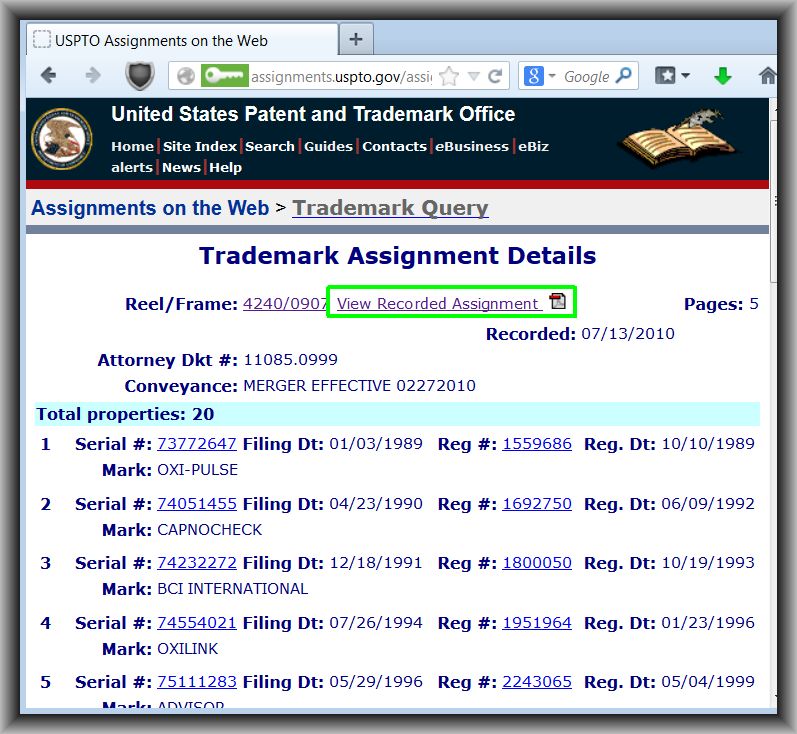 assignment lookup uspto