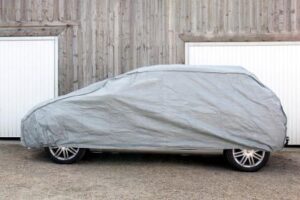 a Detroit test car with a car cover