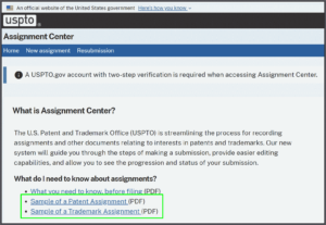 uspto assignment example