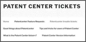 patent center tickets splash page