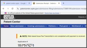 Note: Web-based Issue Fee transmittal is not completed until payment is received.