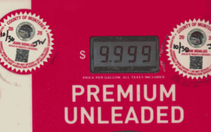 gas pump showing $9.99 price for gasoline